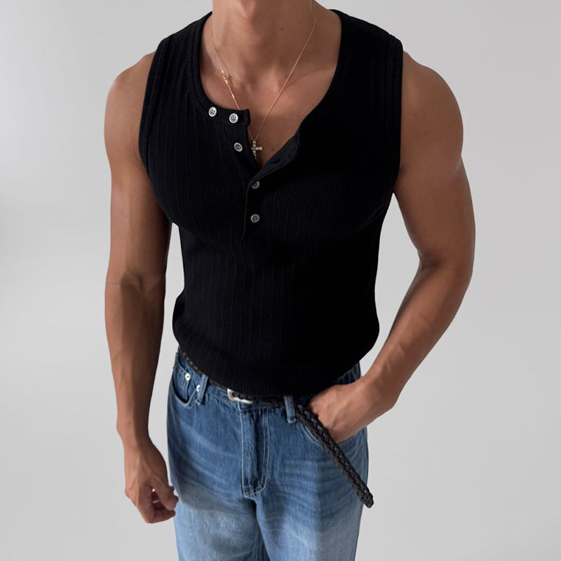 Men's Casual Henley-Neck Sleeveless Vest