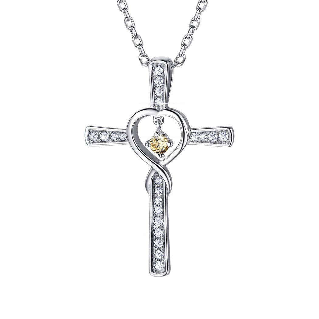 Infinity Love God We Trust Christian Cross Birthstone Crystal Pendant Necklace Colour Gems Zircon Heart Necklace Women Jewelry