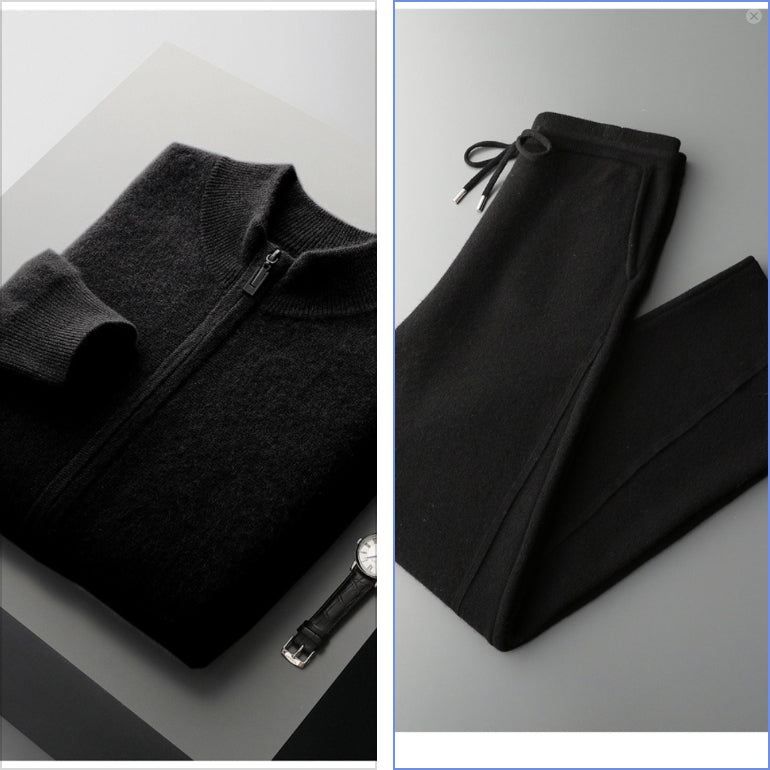 Business Mens Casual Double-Faced Wool Knit Sweater With Zipper In Solid Colors