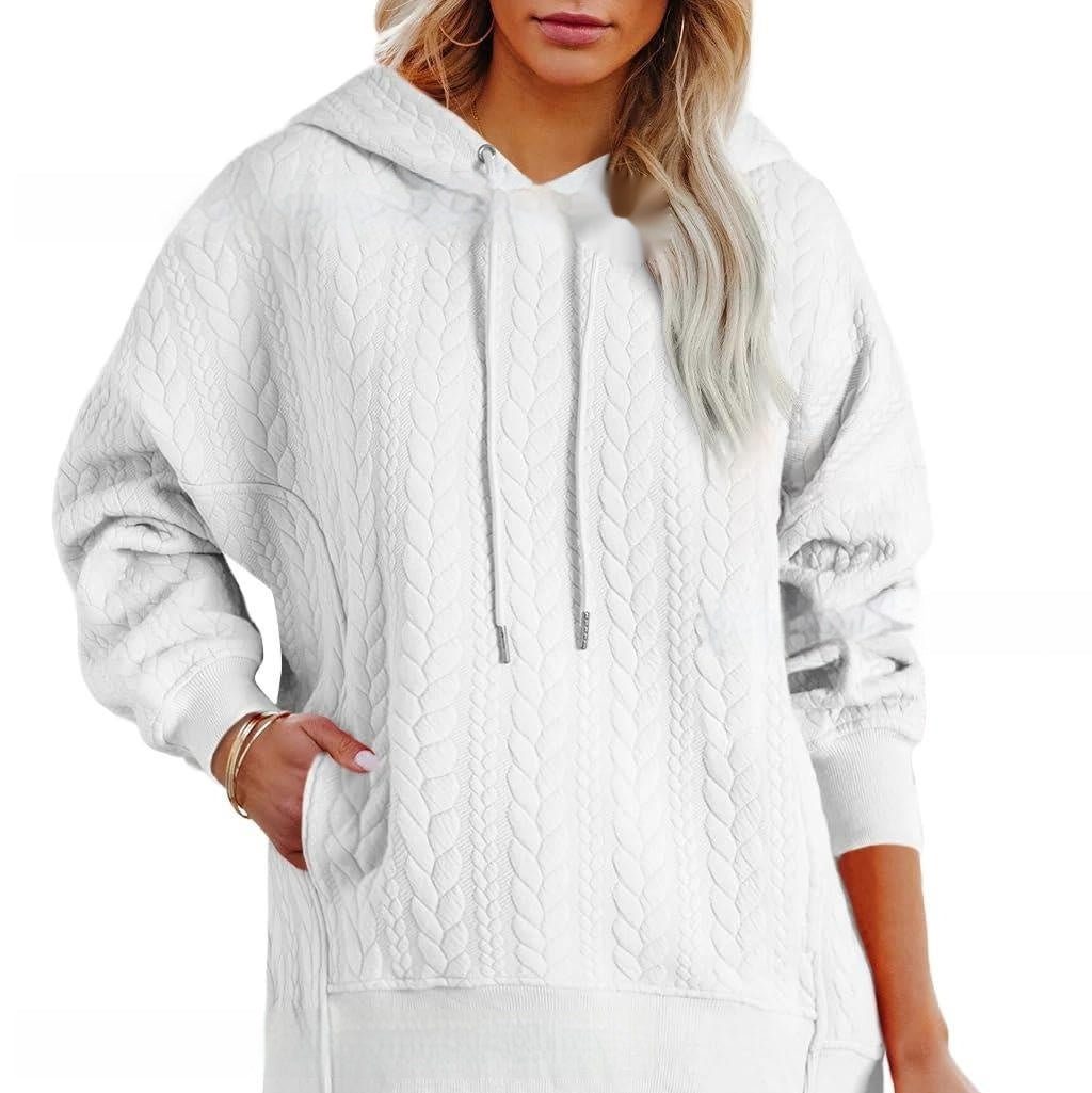 Women's Solid Color Casual Hoodie With Cable Knit Texture