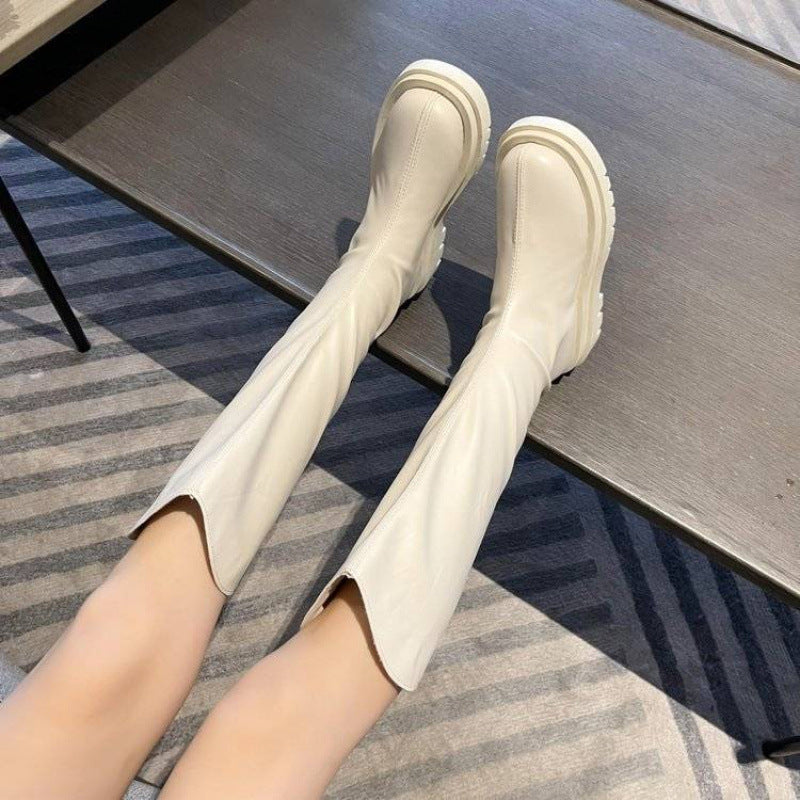 Women's Leather Over-the-knee Boots With Thick Soles And Zippers