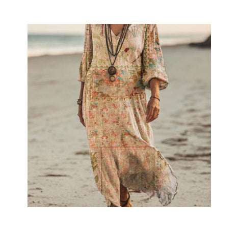 Womens Stylish V-Neck Long-Sleeve Dress