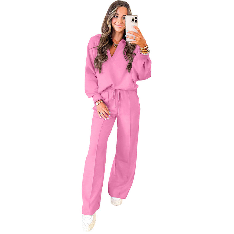 Solid-color Casual Fashion Two-piece Set