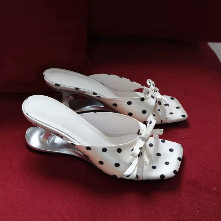Womens Alien-style Square-toe Slide Sandals With A Bow