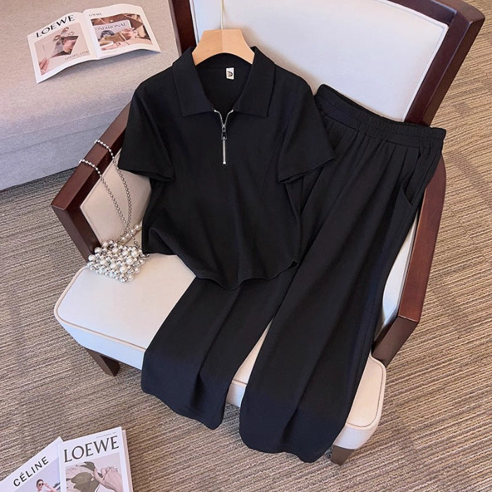 Womens Casual Fashionable Plus-size Short-sleeve Set