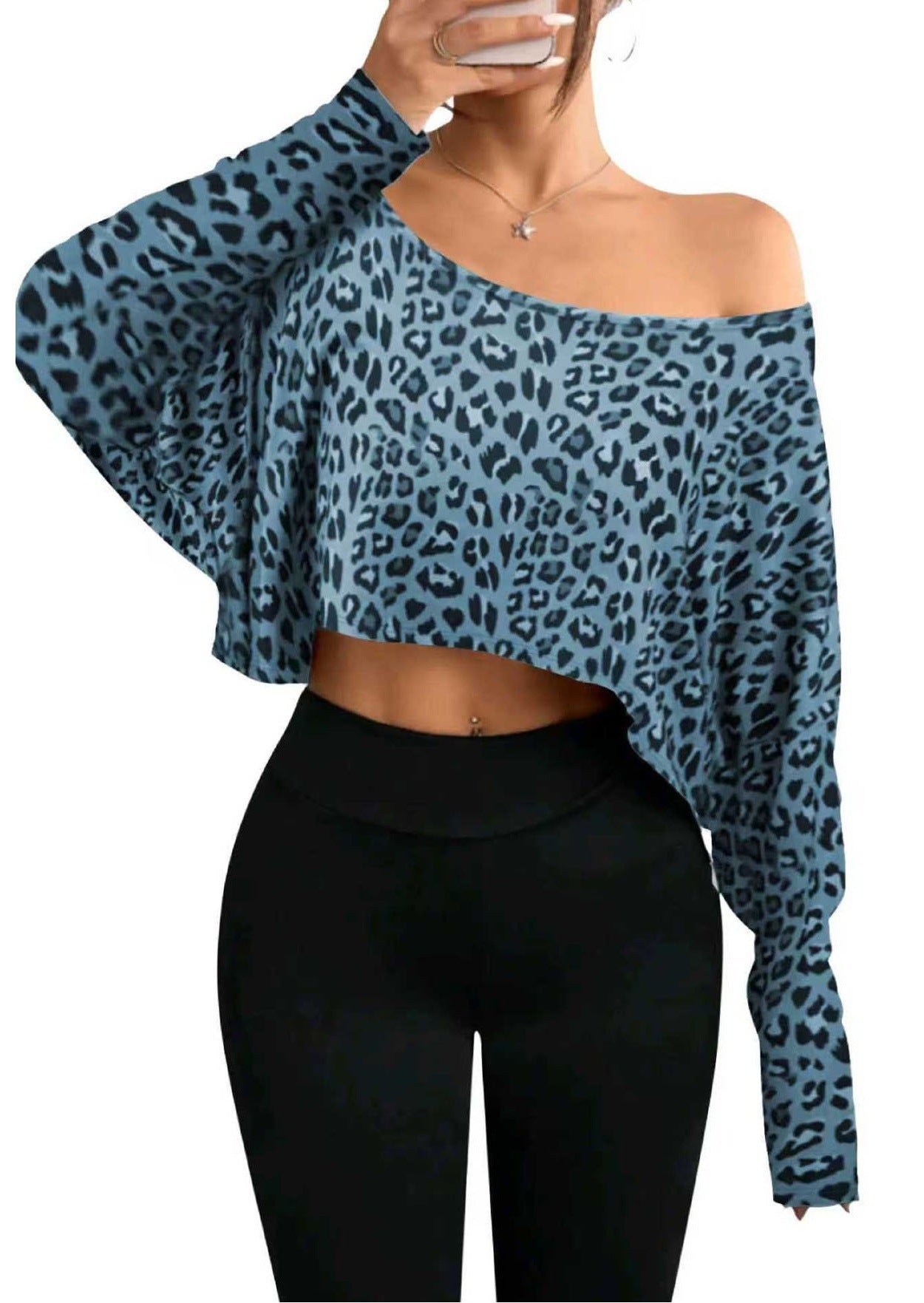Women's Fashionable And Elegant Off-shoulder Leopard-print Top