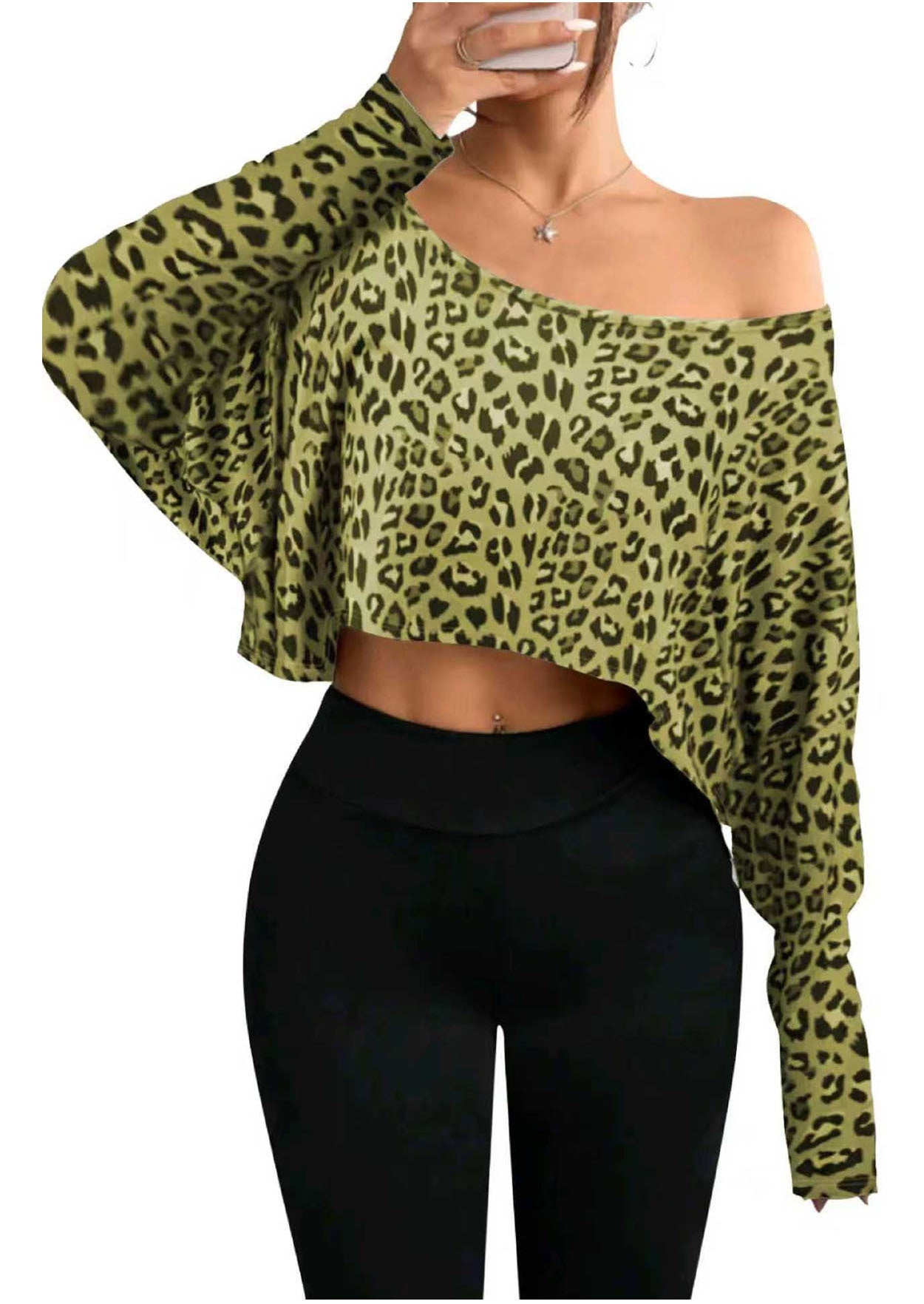 Women's Fashionable And Elegant Off-shoulder Leopard-print Top