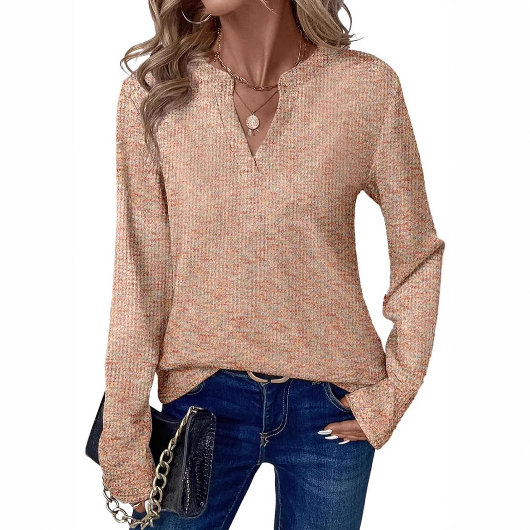 Womens V-neck Pullover Long-sleeve Top