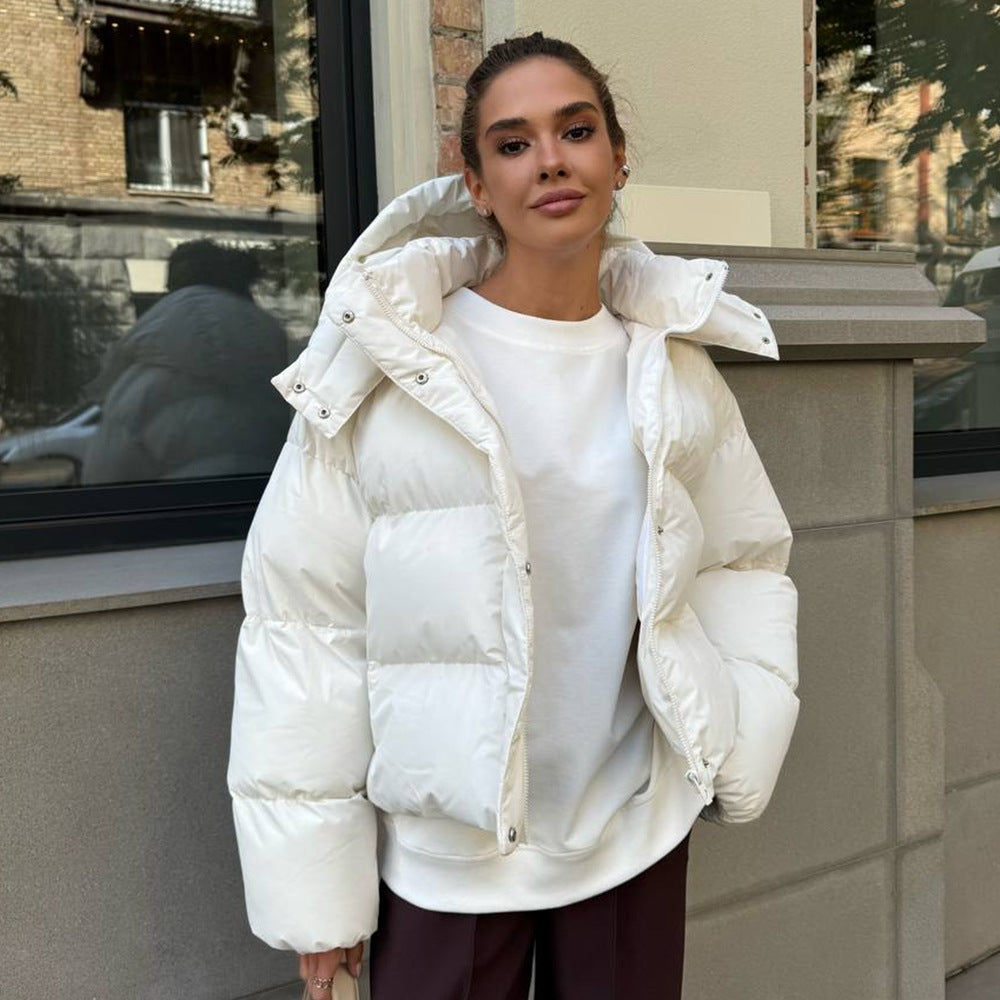 Cotton-padded Loose Coat Short Pocket Cap Jacket