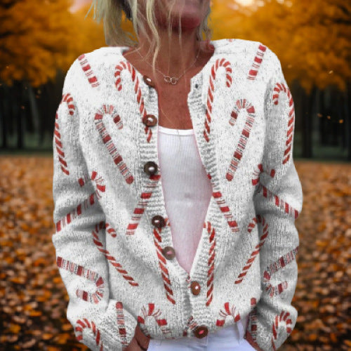 Women's Retro 3D Digital Print Cardigan Sweater Coat