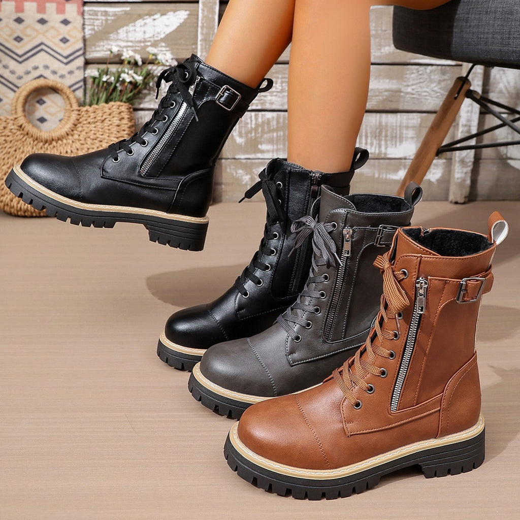 New Women's Solid Color Low Heel Middle Boots
