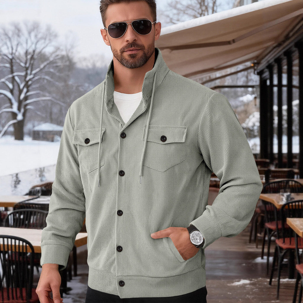 Sports Casual Polo Collar Corduroy Jacket For Men