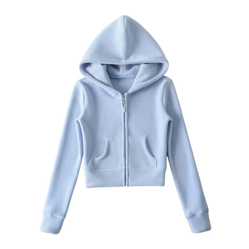 American-style Cropped Fleece Hoodie For Petite Women