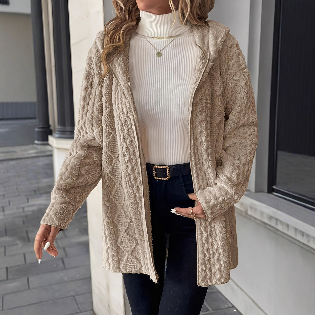 Women's Casual Solid Color Hooded Zipper Jacket