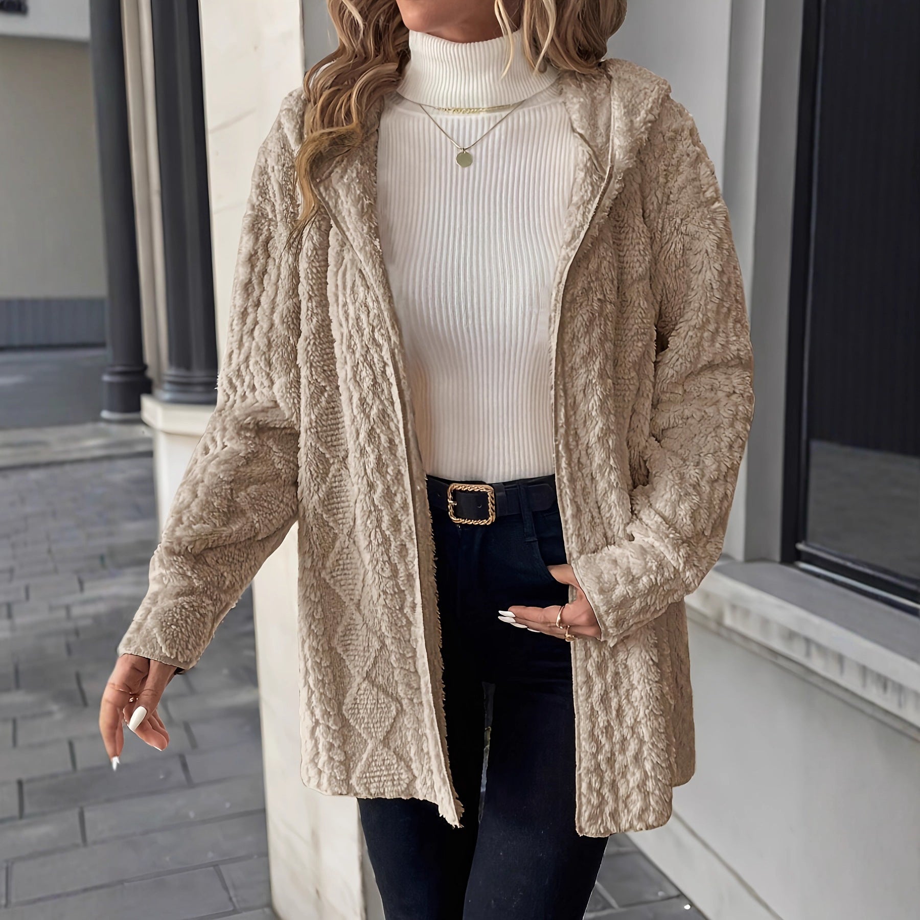 Women's Casual Solid Color Hooded Zipper Jacket