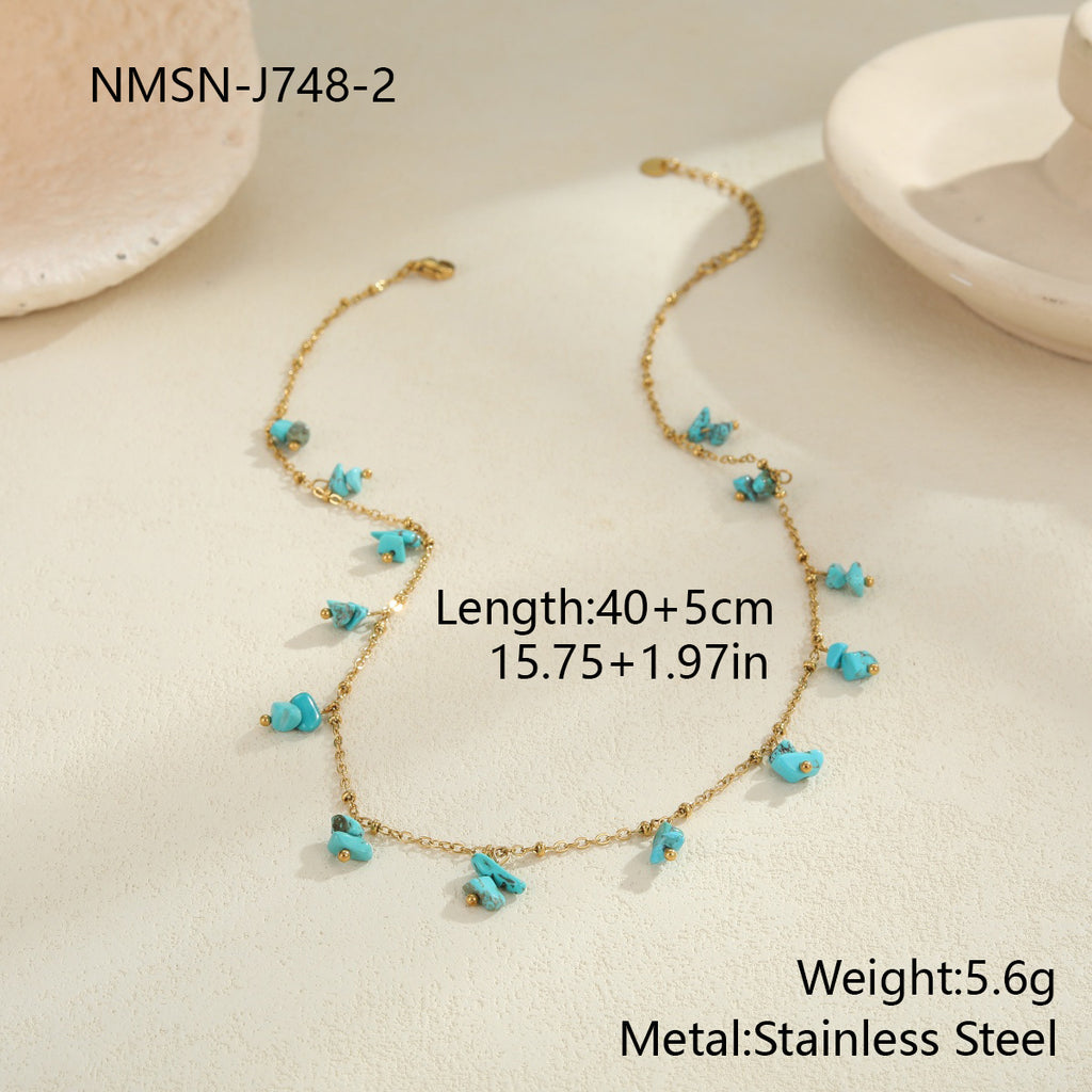 Natural Stone Necklace Stainless Steel Clavicle Chain Gold-plated Turquoise Necklace