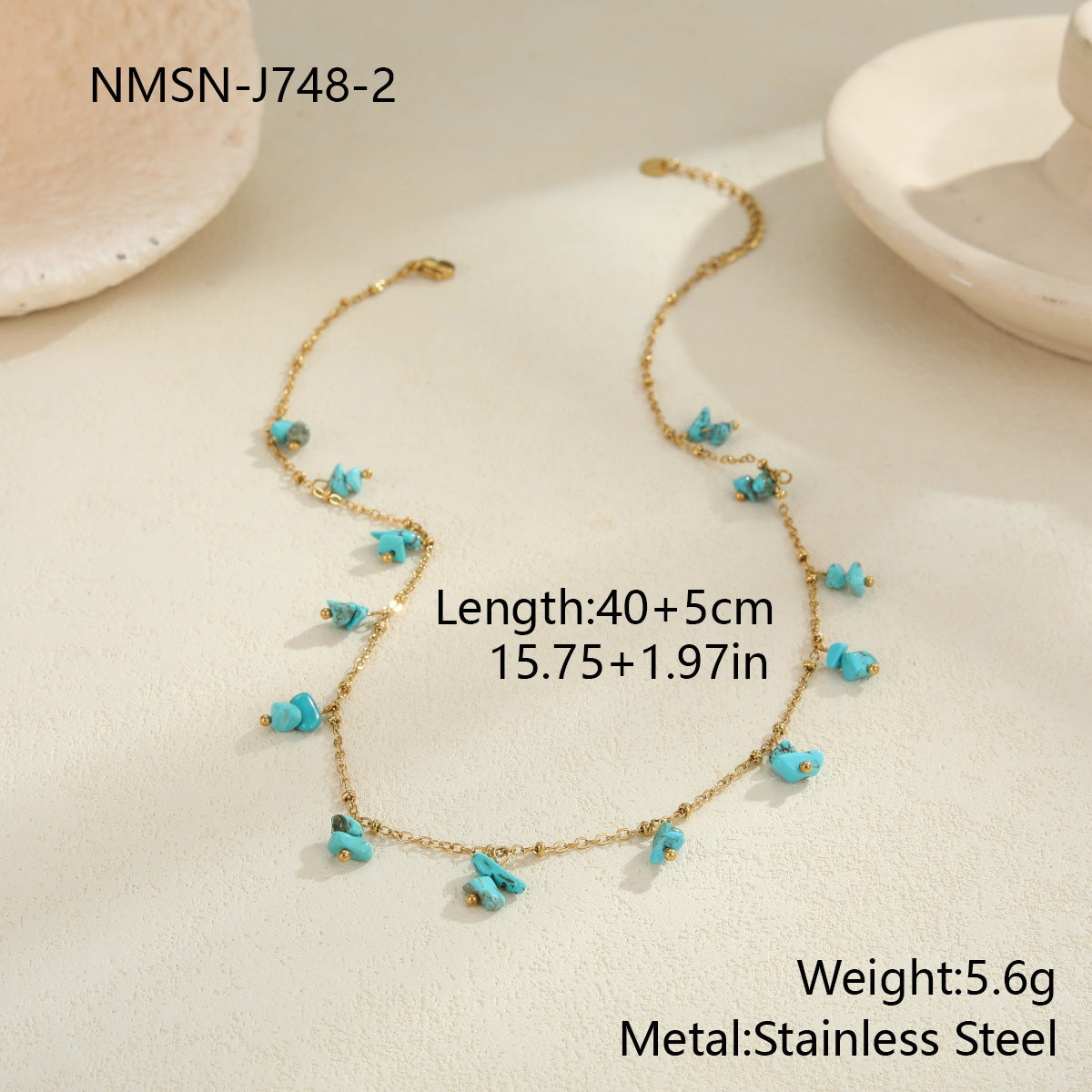Natural Stone Necklace Stainless Steel Clavicle Chain Gold-plated Turquoise Necklace