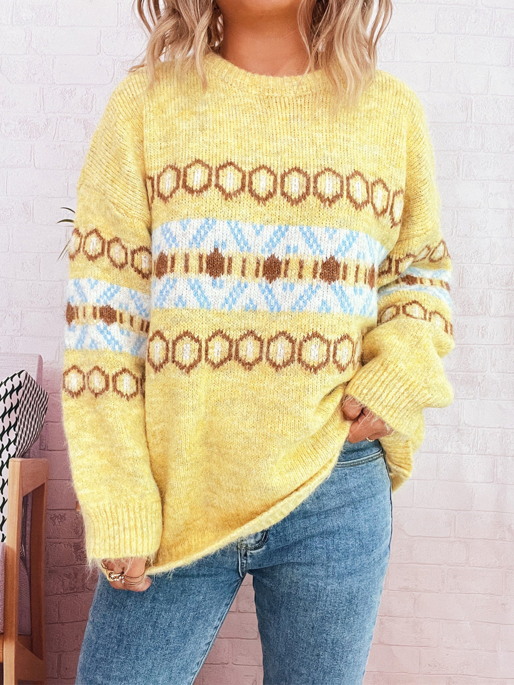Women's Jacquard Contrast Color Knitted Pullover