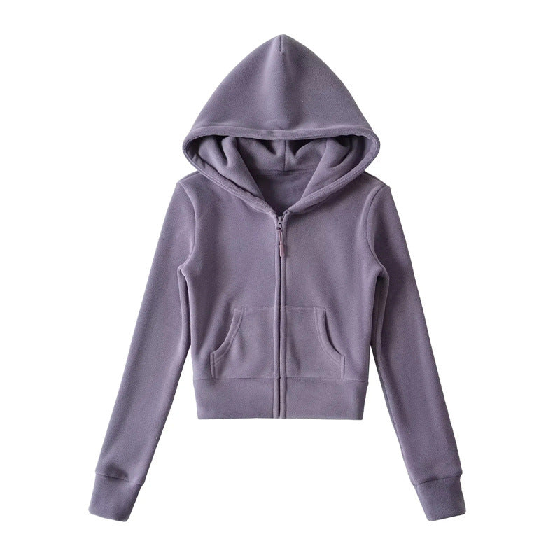 American-style Cropped Fleece Hoodie For Petite Women