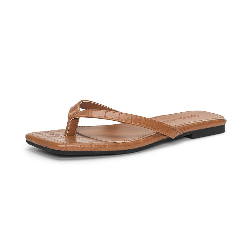 Square Head Flip Flops French Style Kitten Heel Women