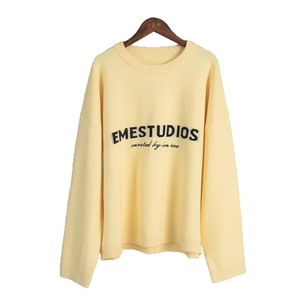Knitted Pullover Loose Embroidered Sweater For Women