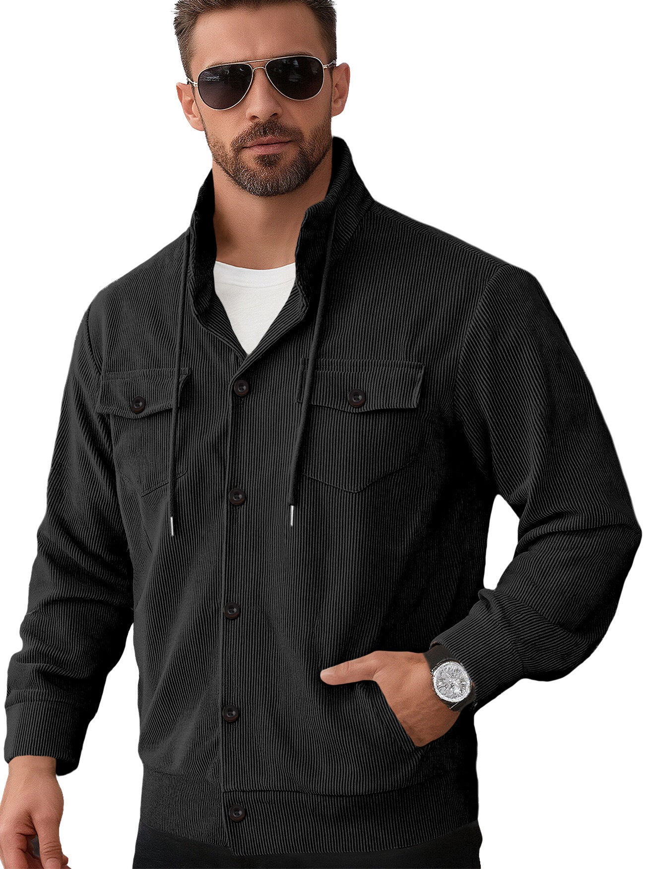 Sports Casual Polo Collar Corduroy Jacket For Men