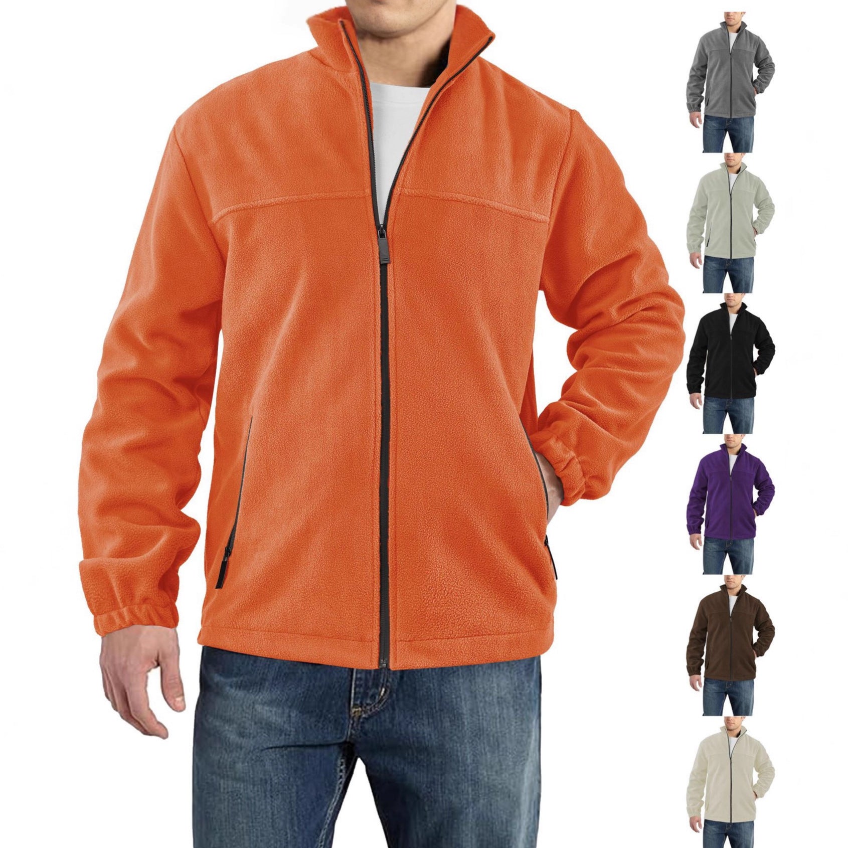 Men's Polar Fleece Jacket Outdoor Zipped Stand Collar Coat