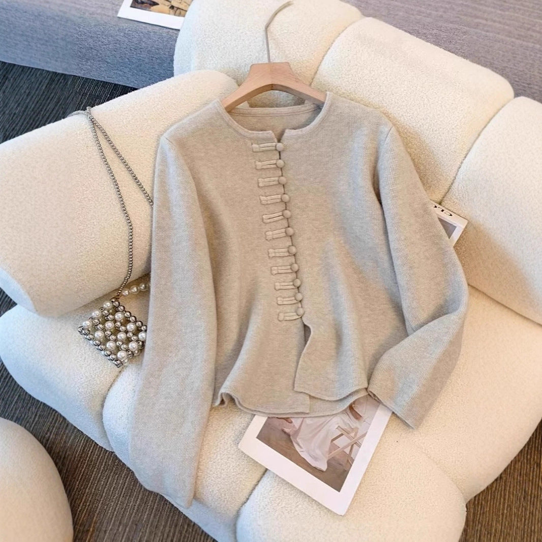 Women's Fashion Chinese Style Solid Color High Sense Sweater Mid-length Dress Set