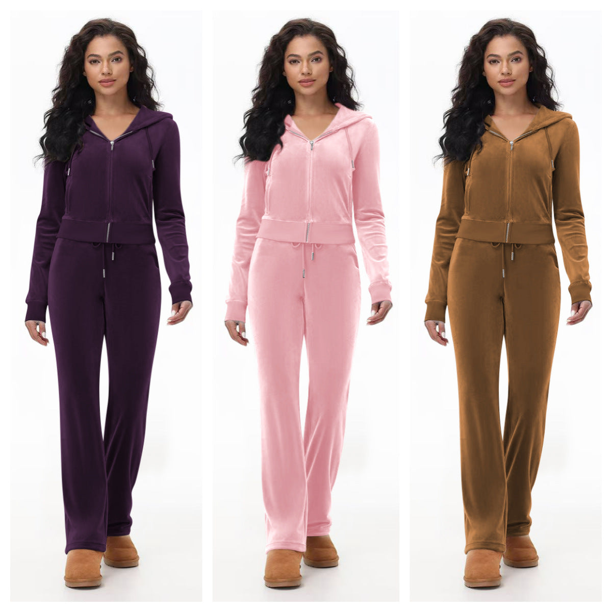 Stylish Silver Fox Fleece Hooded Cardigan Two-Piece Set