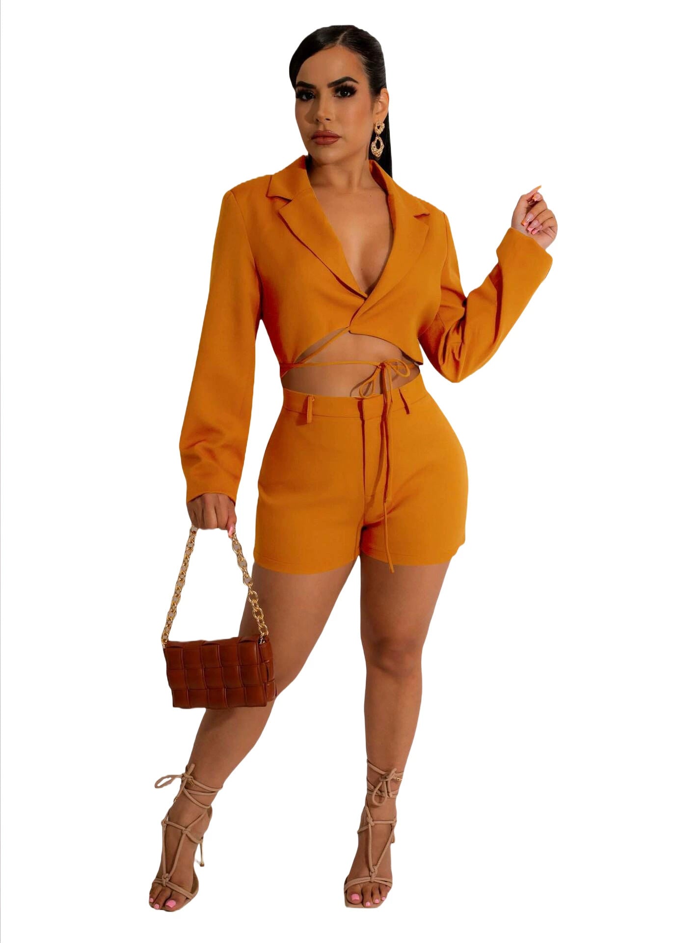 Casual Suit V-Neck Lace-Up Two-Piece Set