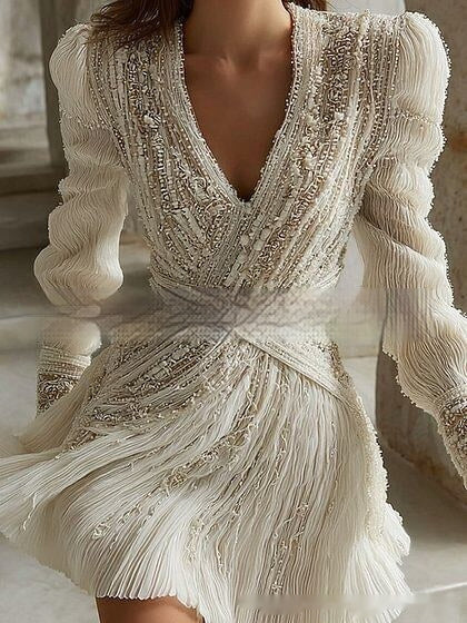 Womens Retro Bohemian Rose-Embroidered Linen Loose V-Neck Short Skirt