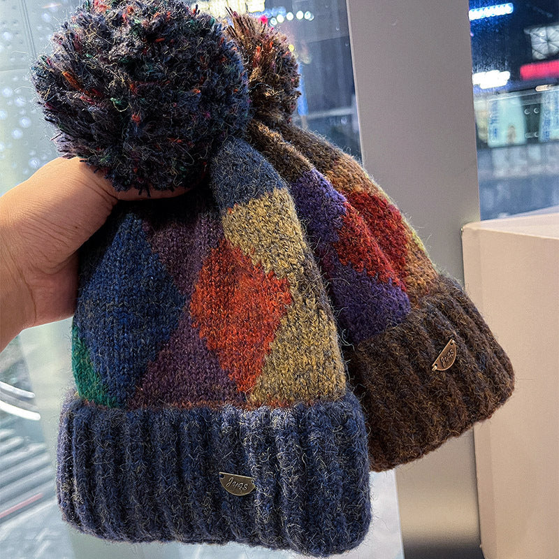 Autumn And Winter New Fashion Colorblock Pullover Wool Knit Hat