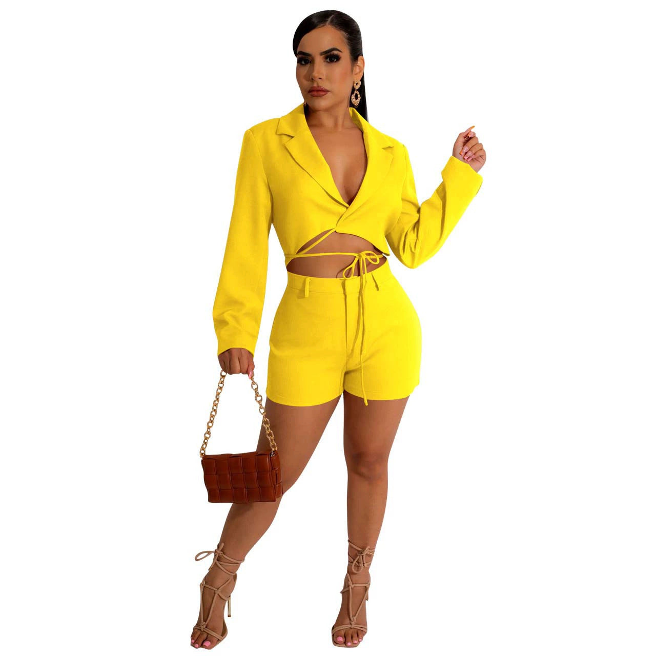 Casual Suit V-Neck Lace-Up Two-Piece Set