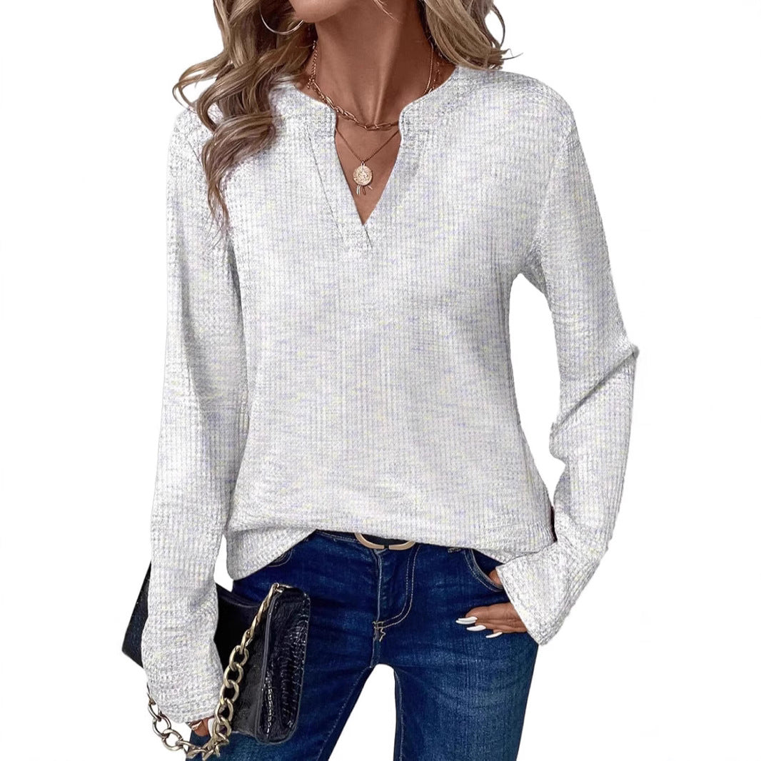 Womens V-neck Pullover Long-sleeve Top