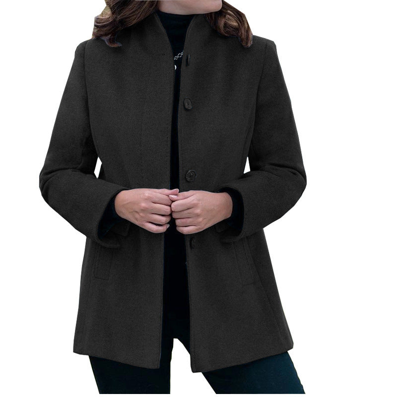 Minimalist Long Sleeve Lapel Button Slim-fit Woolen Coat