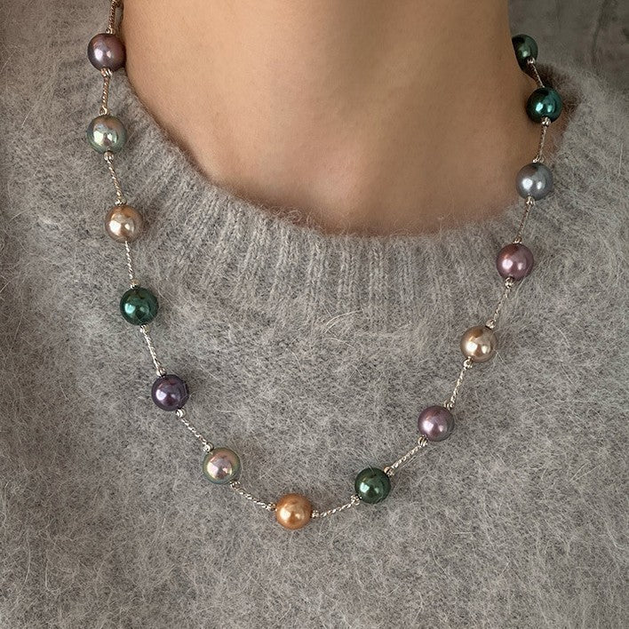 Round Ball Magnetic Buckle Mixed Color Shijia Pearl Necklace Female Fashion