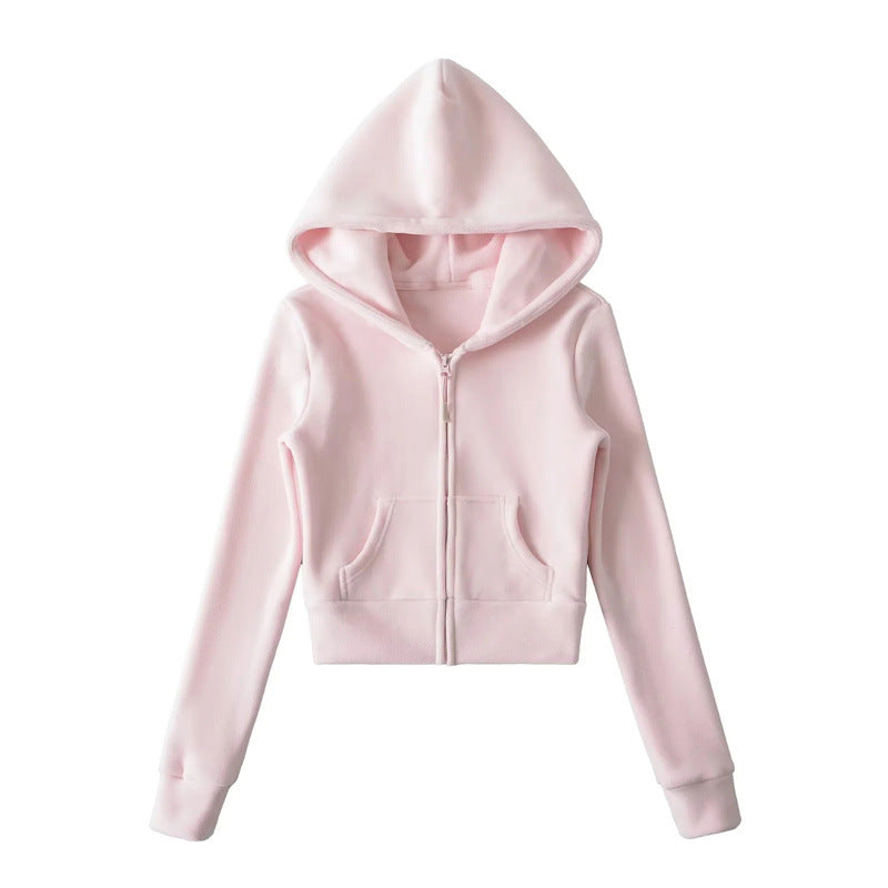 American-style Cropped Fleece Hoodie For Petite Women