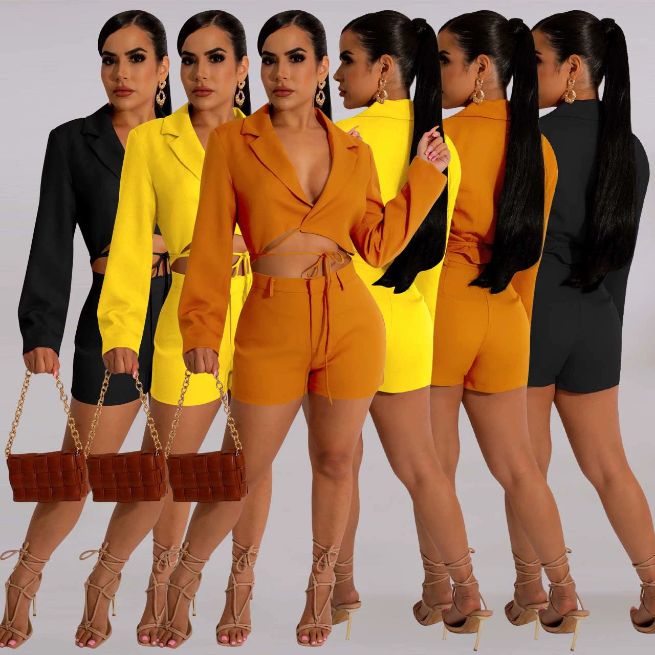 Casual Suit V-Neck Lace-Up Two-Piece Set