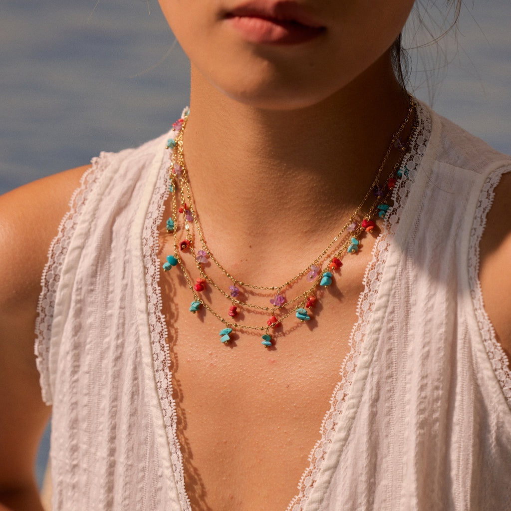 Natural Stone Necklace Stainless Steel Clavicle Chain Gold-plated Turquoise Necklace