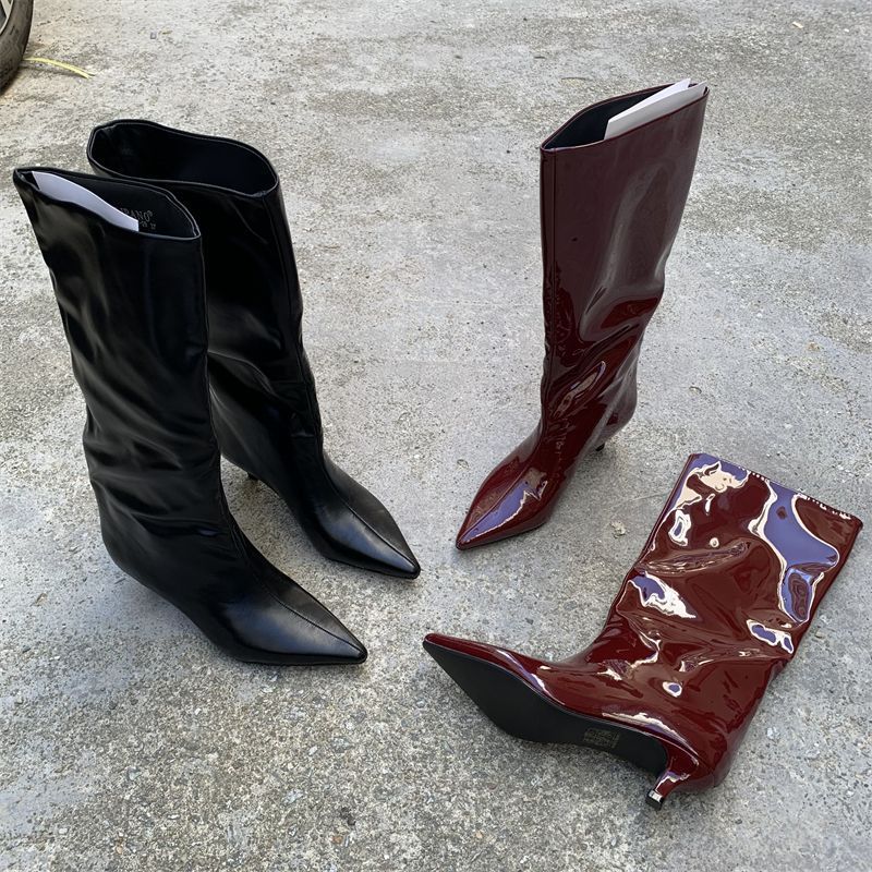 Women's Solid Color Fashion All-match Outer Wear High Tube Pointed Boots