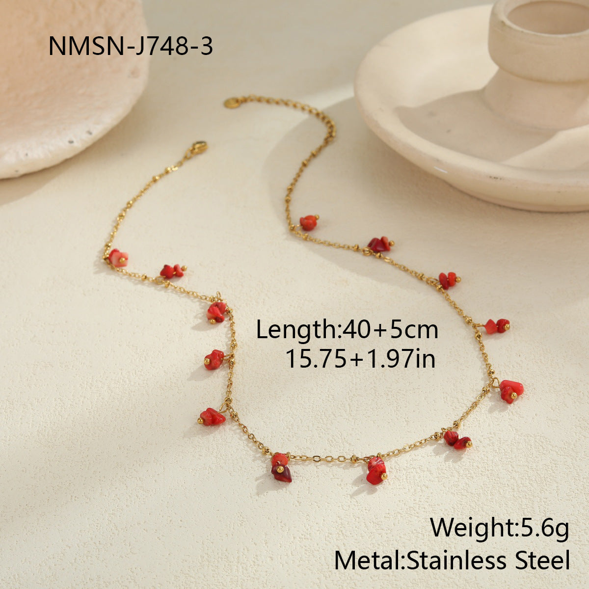 Natural Stone Necklace Stainless Steel Clavicle Chain Gold-plated Turquoise Necklace