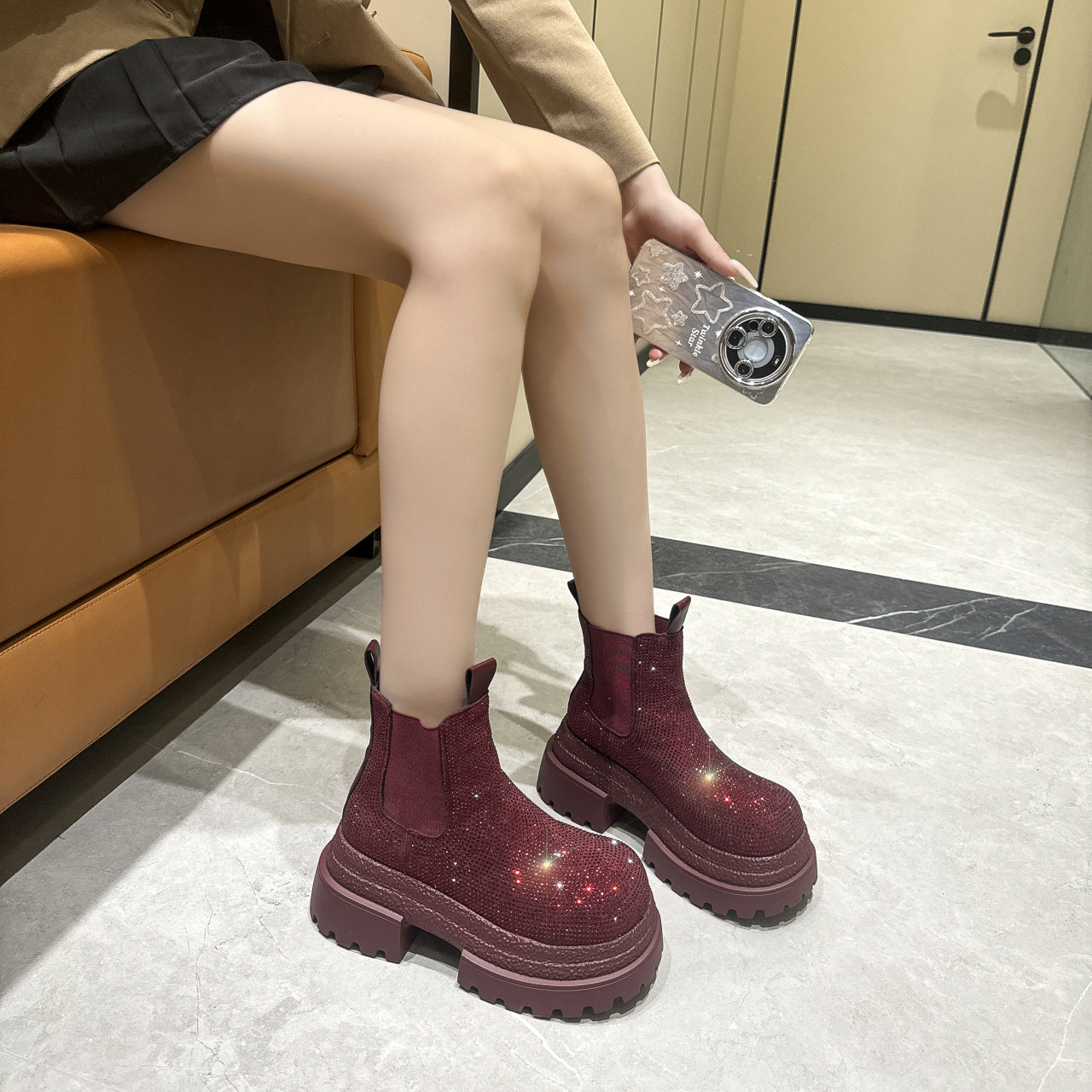 Vintage Style Chunky Heel Leather Boots For Women, Fashion Mid-Calf Boots With Buckle Accents For Comfort And Style