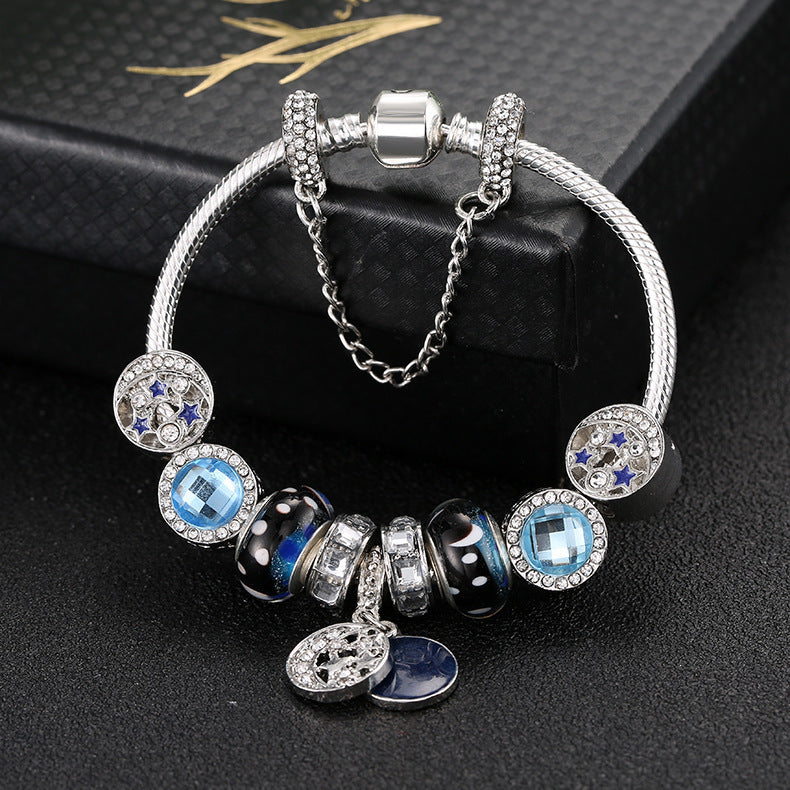 Women's Casual Blue Starry Sky Pendant Beaded Bracelet