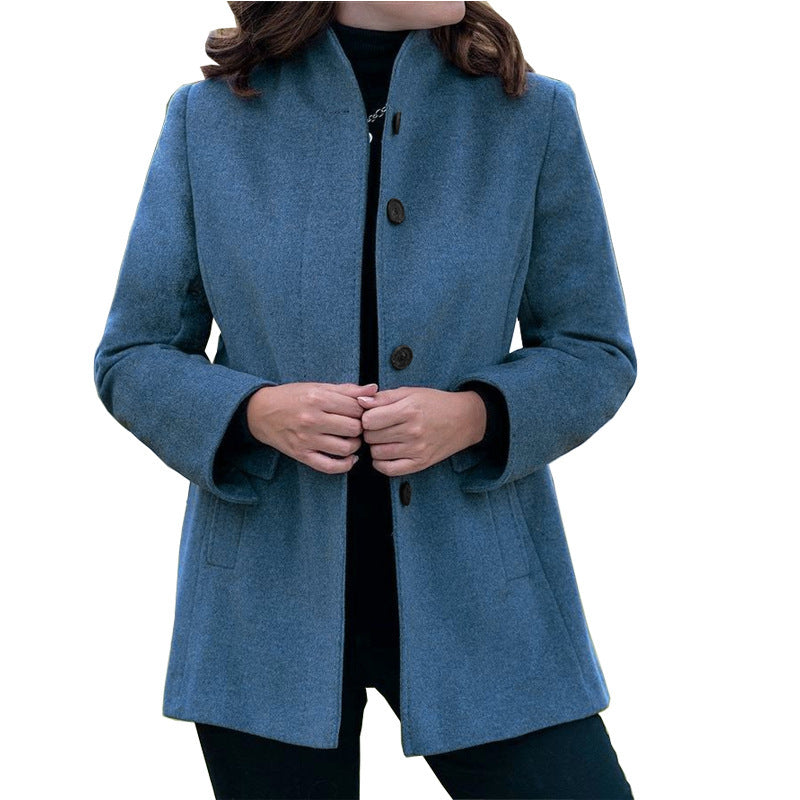 Minimalist Long Sleeve Lapel Button Slim-fit Woolen Coat