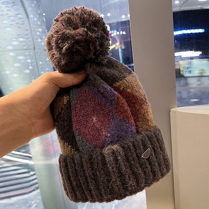 Autumn And Winter New Fashion Colorblock Pullover Wool Knit Hat