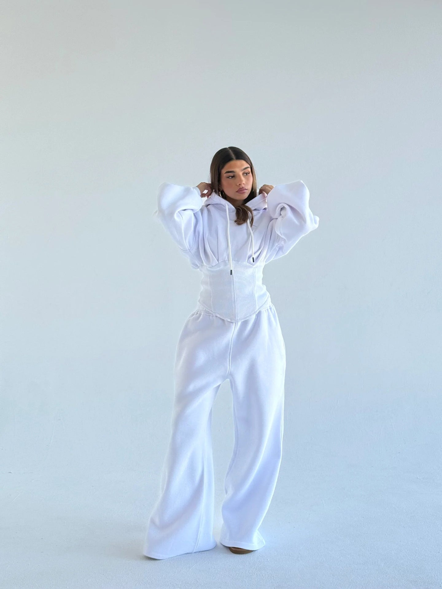 Waist Drawstring Hooded Top And Pants Two-piece Set