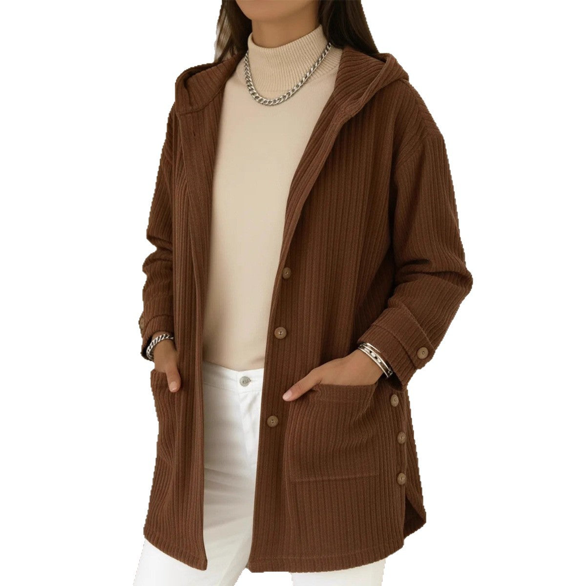 Women's Loose Hooded Corduroy Casual Jacket
