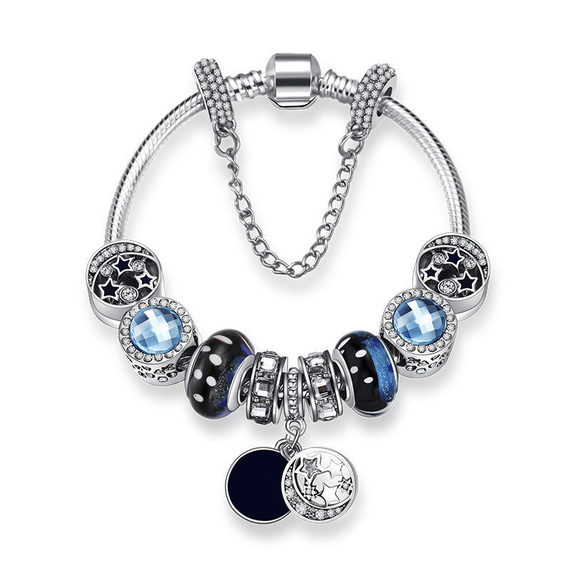 Women's Casual Blue Starry Sky Pendant Beaded Bracelet