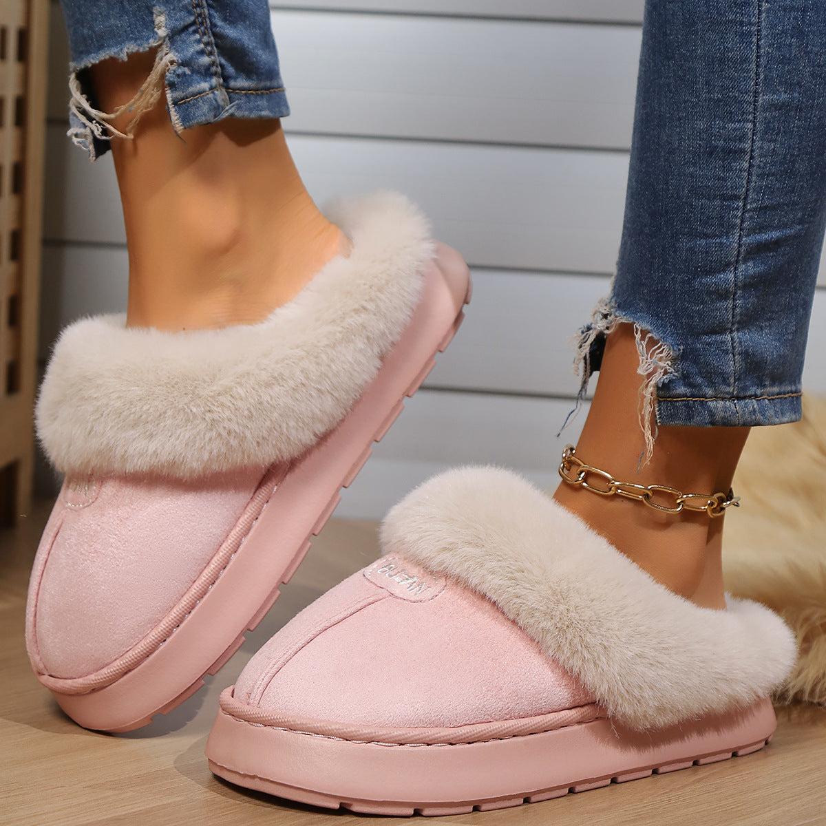 Couple's Simple Autumn And Winter Indoor Half-covered Heel Slippers