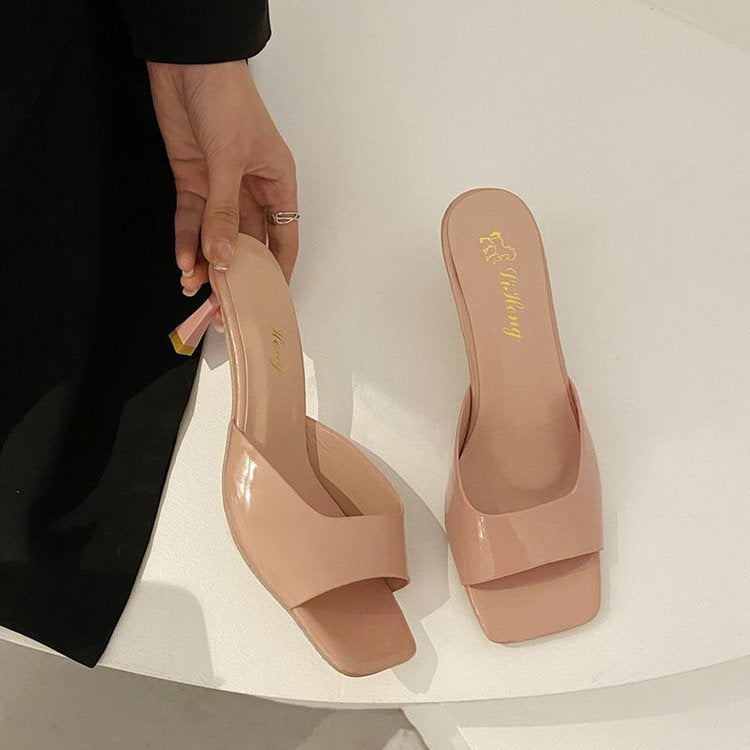 All-matching Stiletto Patent Leather High Heel Slippers